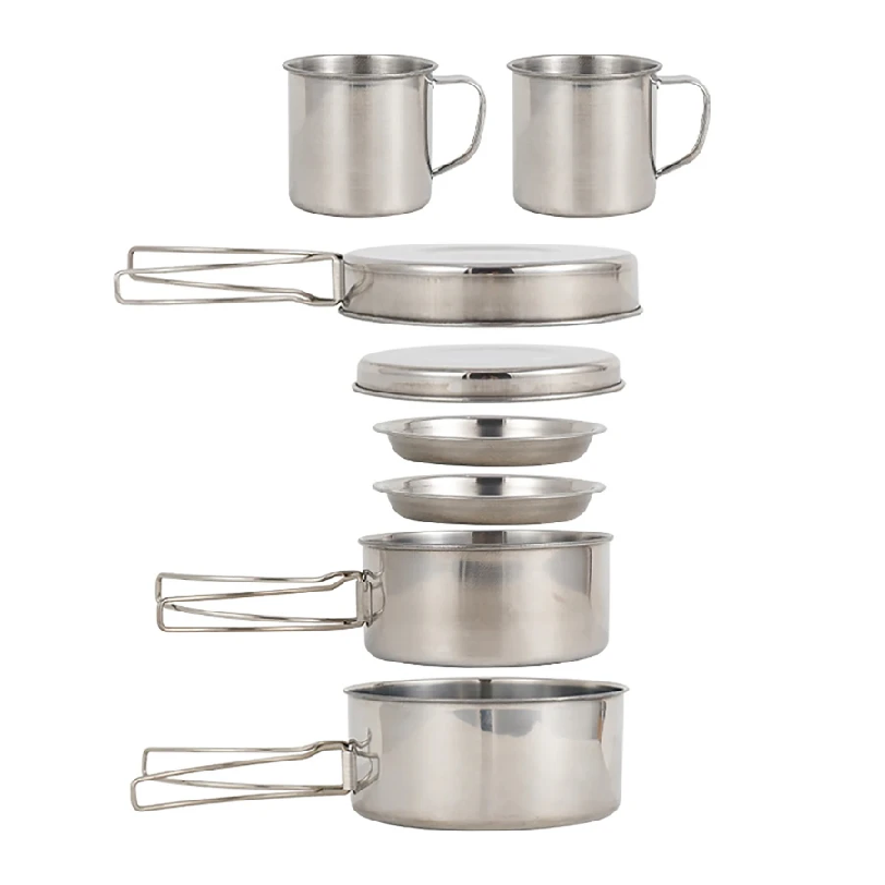 Camping Cooking Pots And Pans Set - 8개/세트 캠핑 조리기구 세트 스테인리스 스틸