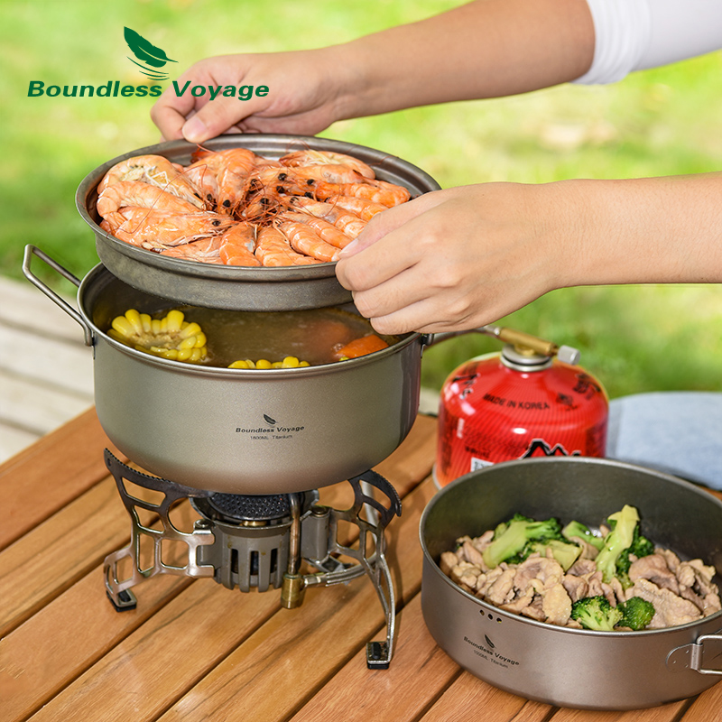 Camping Cooking Rice - 무한 항해 티타늄 스티머 스톡팟 프라이팬