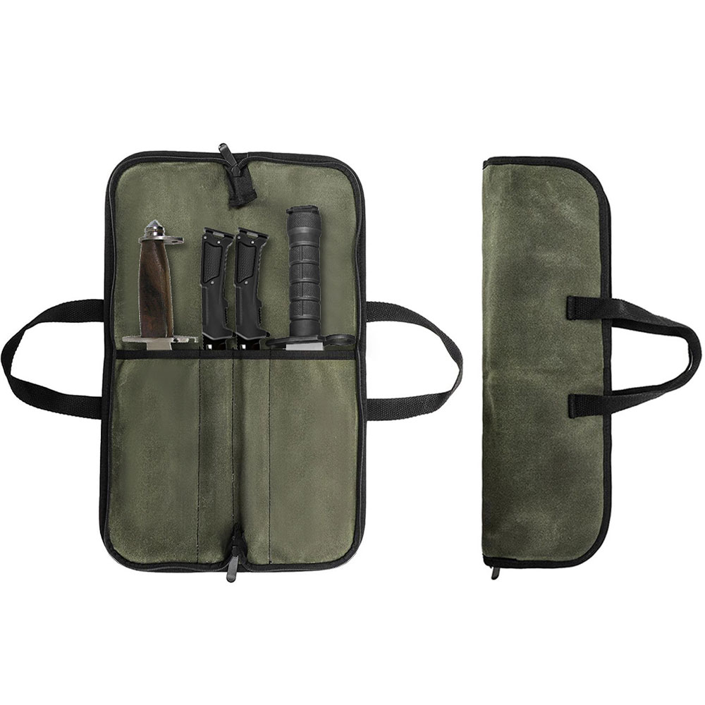 Camping Cooking Rack - 왁스 캔버스 나이프 롤백 다용도 슬롯