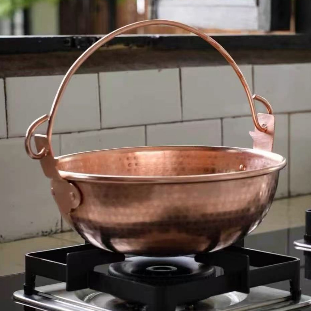 Camping Hanging Cooking Pot - 빈티지 구리 걸이형 냄비, 야외 캠핑용