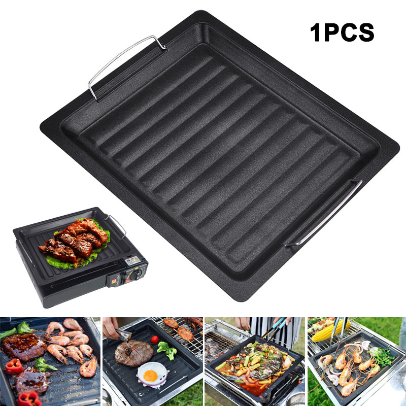 Camping Cooking Wok - 야외용 두꺼운 사각 그릴 팬, 손잡이