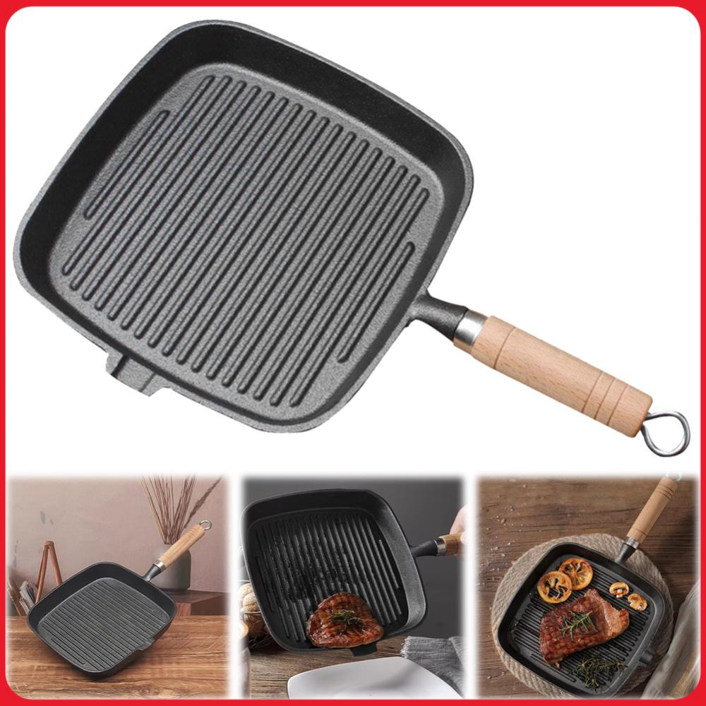 Camping Cooking Cast Iron - 나무 손잡이가 있는 철제 프라이팬, 코팅되지
