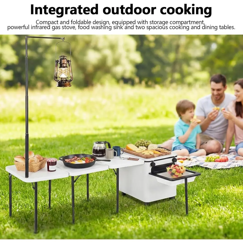 이동식 접이식 캠핑 주방 스테이션 (바퀴, 조명 기둥, - Camping Cooking Light 리뷰 및 가격