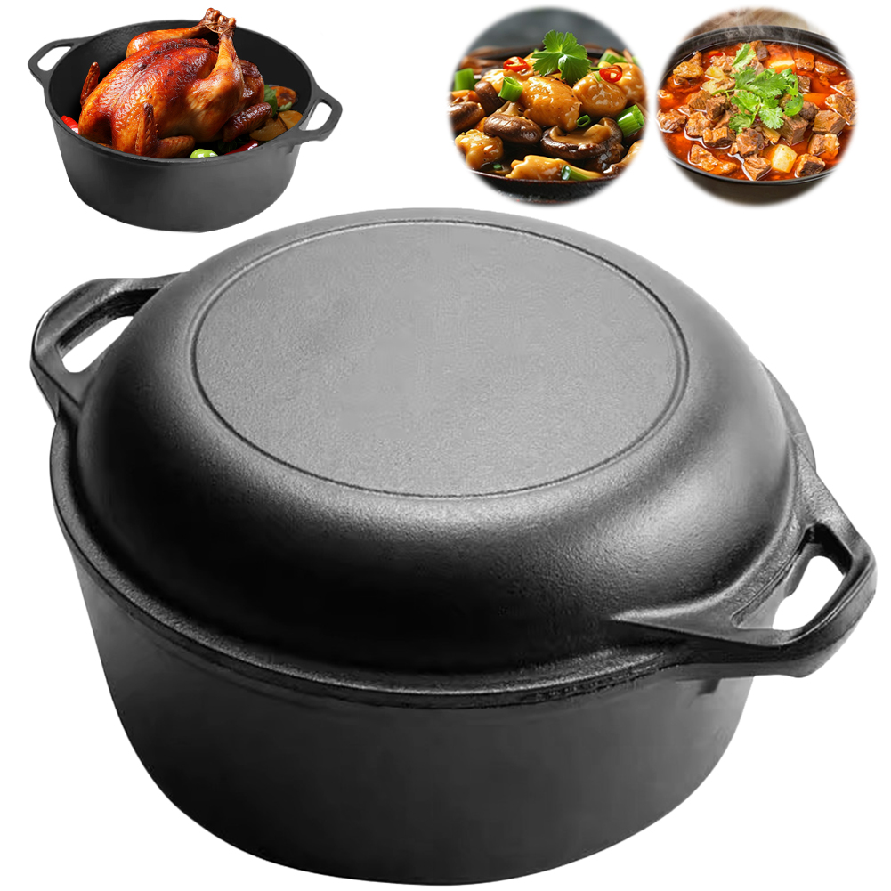 2 in 1 주철 더치 오븐 냄비, 듀얼 핸들 스킬렛  - Camping Cooking Wok 리뷰 및 가격