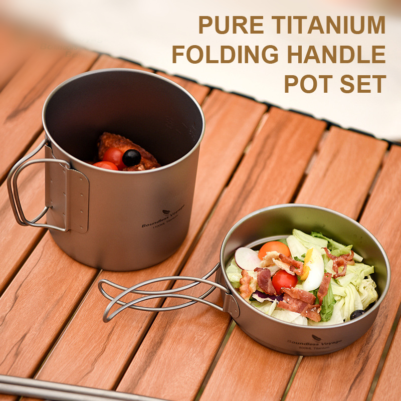 순수 티타늄 접이식 손잡이 냄비 세트, 초경량 휴대용, - Camping Cooking Pots And Pans Set 리뷰 및 가격