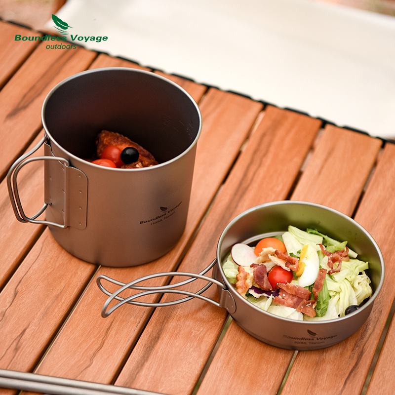 순수 티타늄 접이식 손잡이 냄비 세트, 초경량 휴대용, - Camping Cooking Pots And Pans Set 리뷰 및 가격