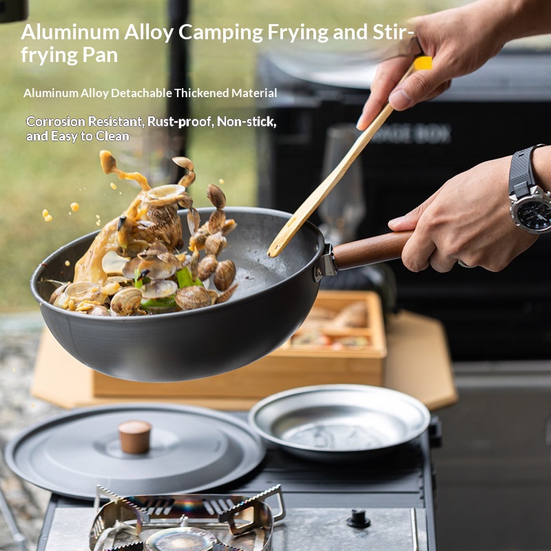 분리 가능한 단단한 나무 손잡이가 있는 야외용 알루미늄 - Camping Cooking Wok 리뷰 및 가격